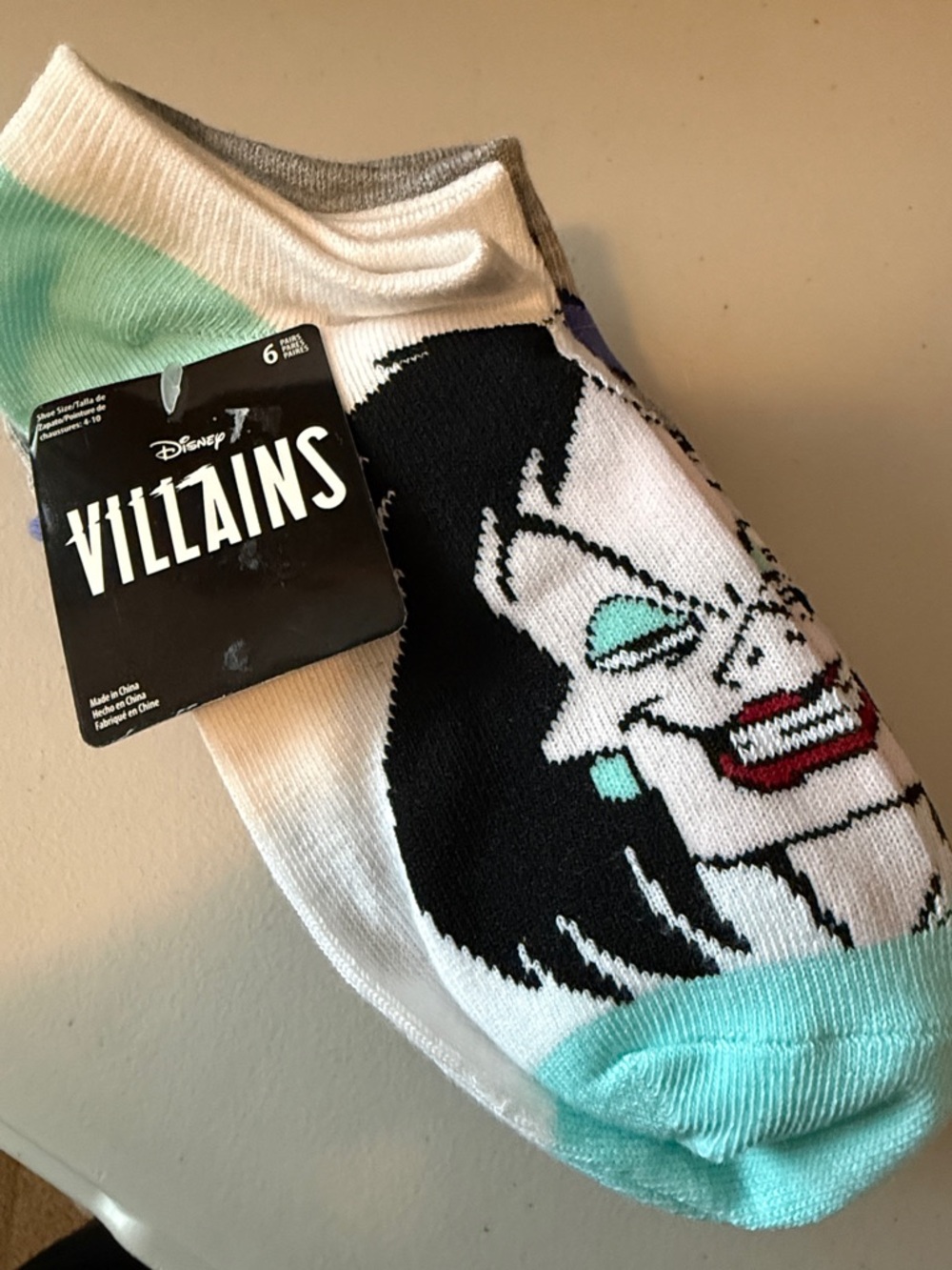 Disney Villains Ankle Socks - Black, White, Mint & Red